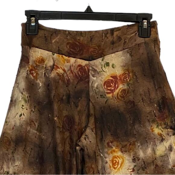Hippie Boho Festival Brown Floral Tie Dye Pull On Knit Flare Pants Size Small - Picture 7 of 7
